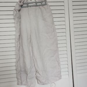 Light Beige Light Gray Wide-Leg Linen Capris